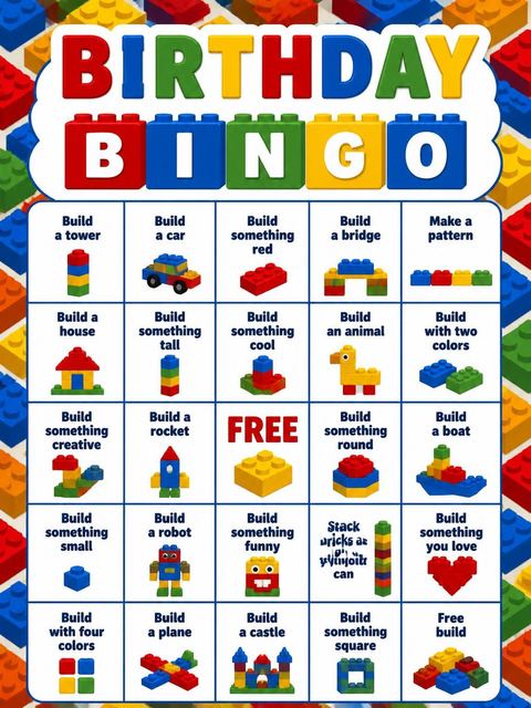 Bingo grid in the Primary Color Building Block 6th Birthday design