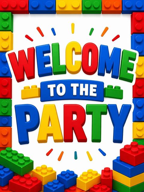 Welcome sign in the Primary Color Building Block 6th Birthday design