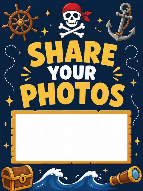 Hashtag card in the Navy Pirate Ship Kids Birthday design