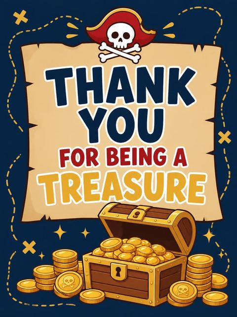 Thank-you flat in the Navy Pirate Ship Kids Birthday design