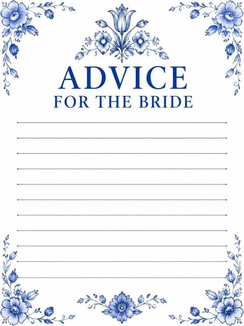 Advice card in the Blue Delft Floral Bridal Shower design