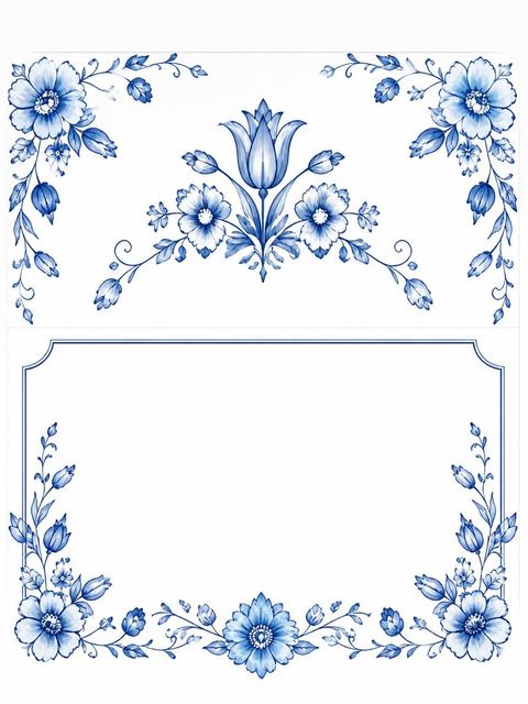 Place card in the Blue Delft Floral Bridal Shower design
