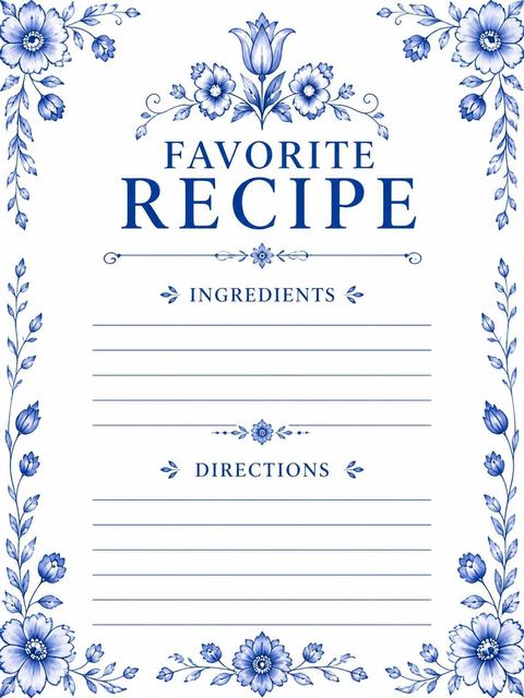 Recipe card in the Blue Delft Floral Bridal Shower design