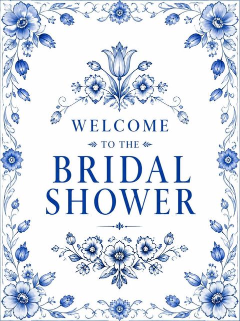 Welcome sign in the Blue Delft Floral Bridal Shower design