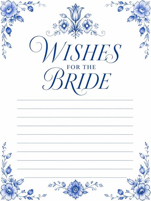 Wishes page in the Blue Delft Floral Bridal Shower design