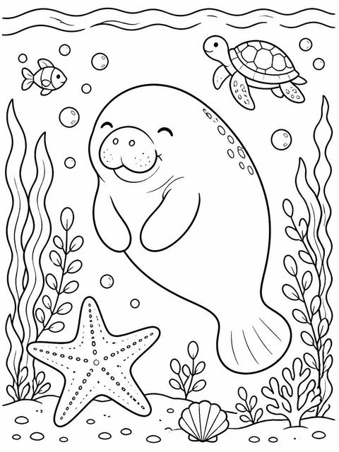 Coloring sheet in the Blue Watercolor Manatee 3rd Birthday design