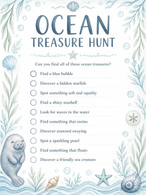 Scavenger hunt in the Blue Watercolor Manatee 3rd Birthday design