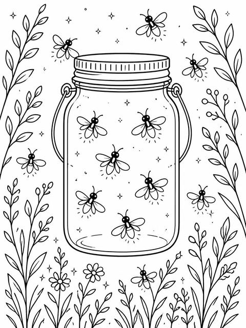 Coloring sheet in the Gold Sage Firefly Mason Jar 5th Birthday design