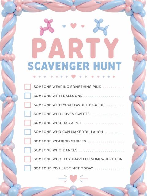 Scavenger hunt in the Pink and Blue Balloon 2nd Birthday design