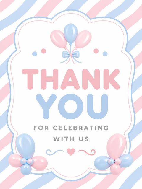 Thank-you flat in the Pink and Blue Balloon 2nd Birthday design