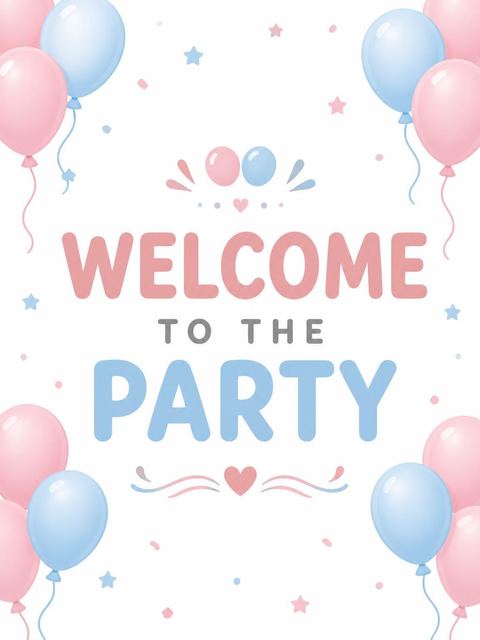 Welcome sign in the Pink and Blue Balloon 2nd Birthday design
