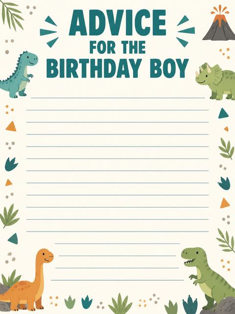 Advice card in the Roaring Dino Jungle 6th Birthday design