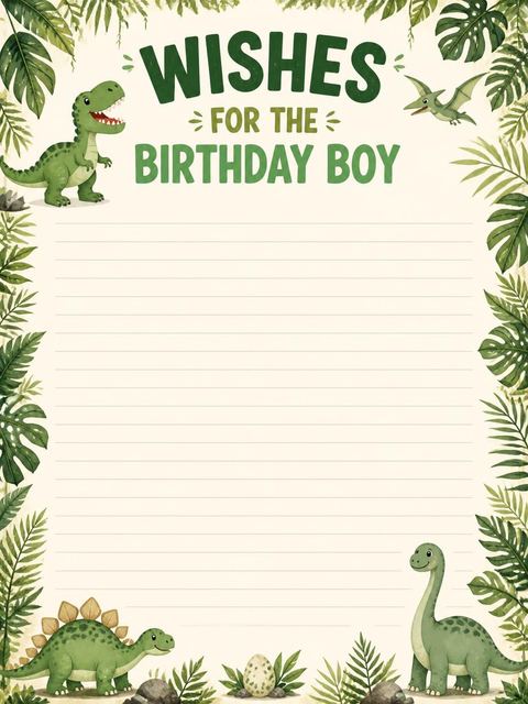 Wishes page in the Roaring Dino Jungle 6th Birthday design