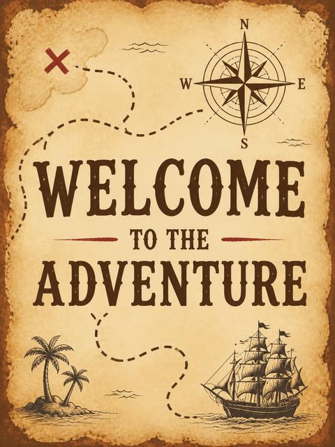 Welcome sign in the Vintage Parchment Pirate Treasure 6th Birthday design