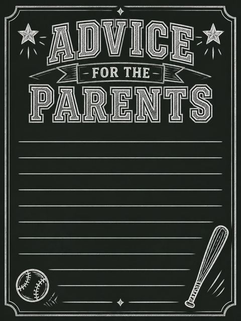 Advice card in the Chalkboard Varsity Baseball Baby Shower design