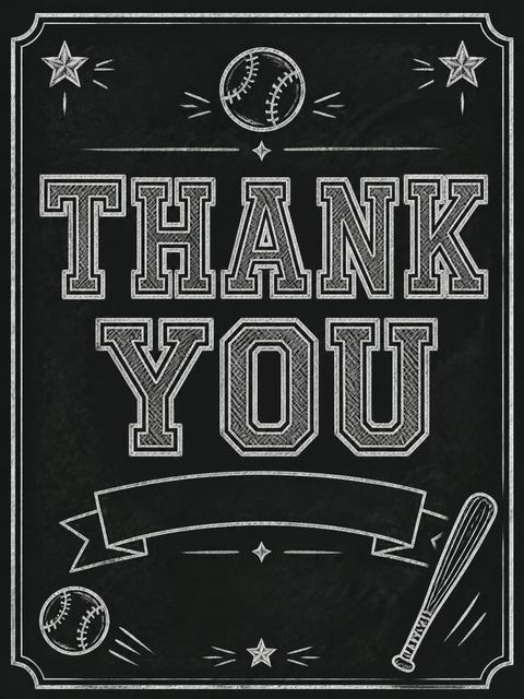 Thank-you flat in the Chalkboard Varsity Baseball Baby Shower design