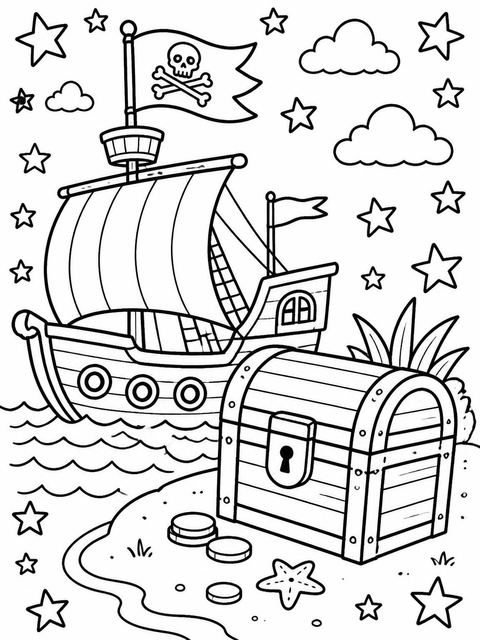Coloring sheet in the Crayon Pirate Ship 9th Birthday design