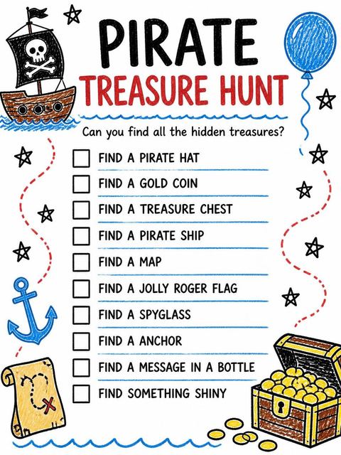Scavenger hunt in the Crayon Pirate Ship 9th Birthday design