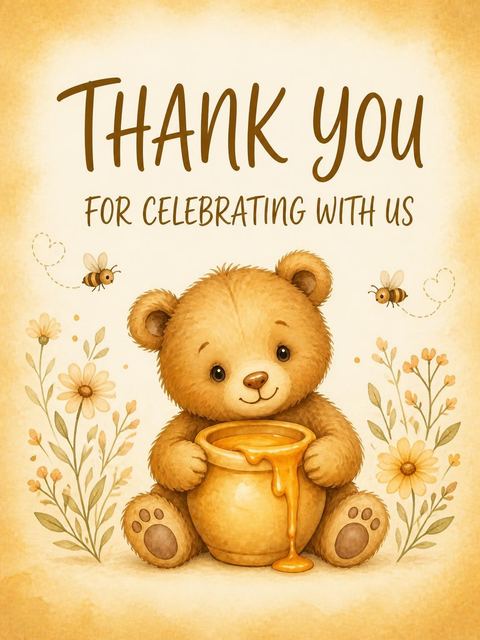 Thank-you flat in the Vintage Honey Bear First Birthday design