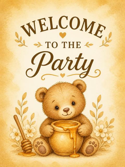 Welcome sign in the Vintage Honey Bear First Birthday design