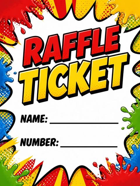 Raffle ticket in the Comic Book Paint Splatter 1st Birthday design
