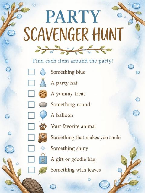 Scavenger hunt in the Watercolor Beaver Wood 2nd Birthday design