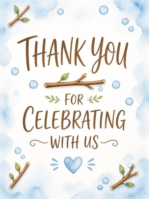 Thank-you flat in the Watercolor Beaver Wood 2nd Birthday design