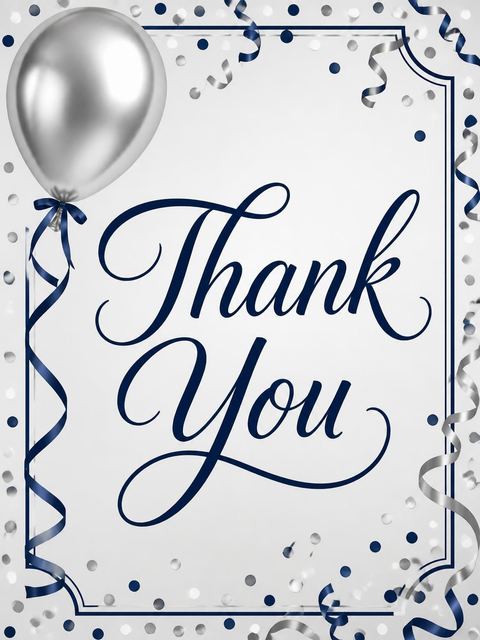 Thank-you flat in the Silver Balloon Navy 70th Birthday design