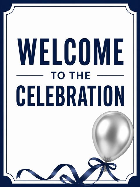 Welcome sign in the Silver Balloon Navy 70th Birthday design