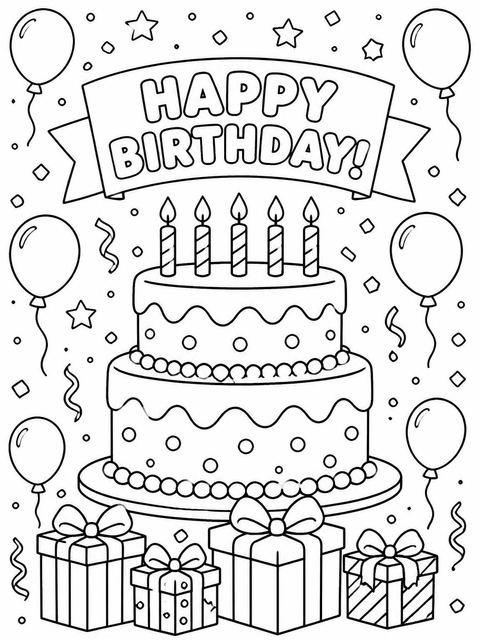 Coloring sheet in the Rainbow Balloon Border 4th Birthday Invitation design