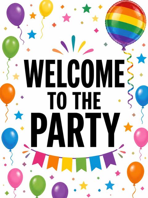 Welcome sign in the Rainbow Balloon Border 4th Birthday Invitation design