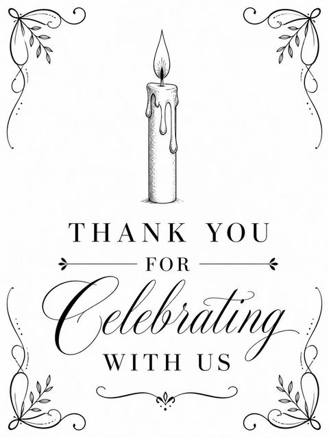 Thank-you flat in the Minimalist Candle Sketch First Birthday design
