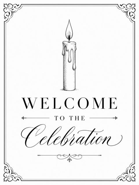 Welcome sign in the Minimalist Candle Sketch First Birthday design