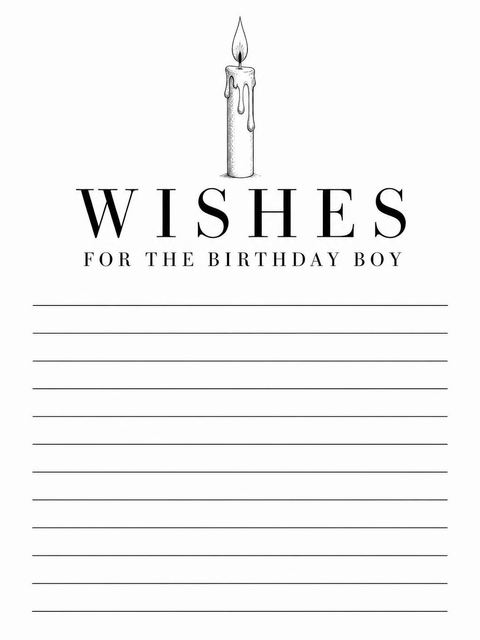 Wishes page in the Minimalist Candle Sketch First Birthday design