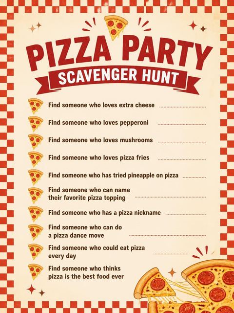 Scavenger hunt in the Pepperoni Pizza Number 8 Birthday design