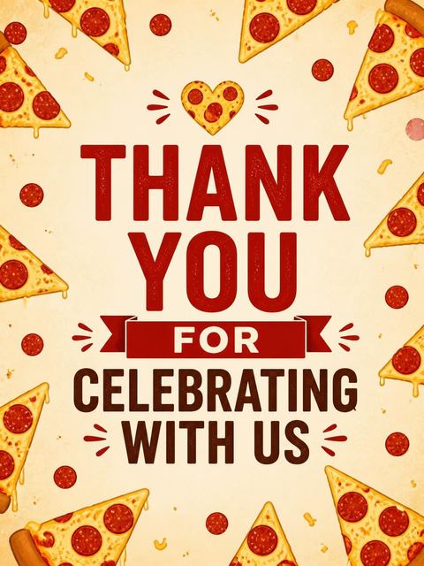 Thank-you flat in the Pepperoni Pizza Number 8 Birthday design