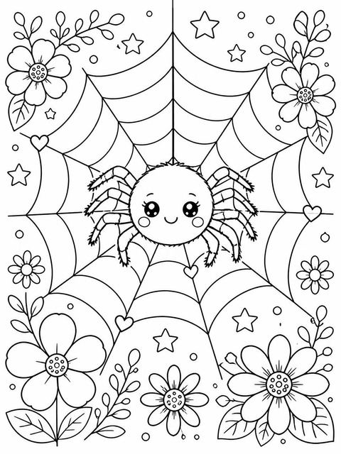 Coloring sheet in the Caught in a Web of Fun 7th Birthday design