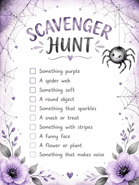 Scavenger hunt in the Caught in a Web of Fun 7th Birthday design