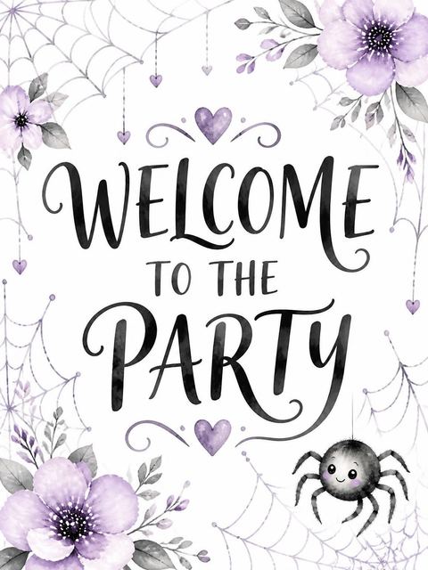 Welcome sign in the Caught in a Web of Fun 7th Birthday design