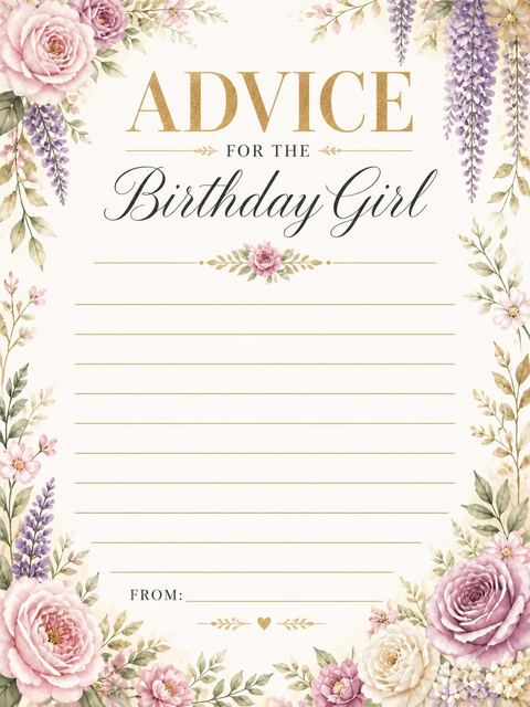Advice card in the Gold Foil Wisteria Floral 40th Birthday design