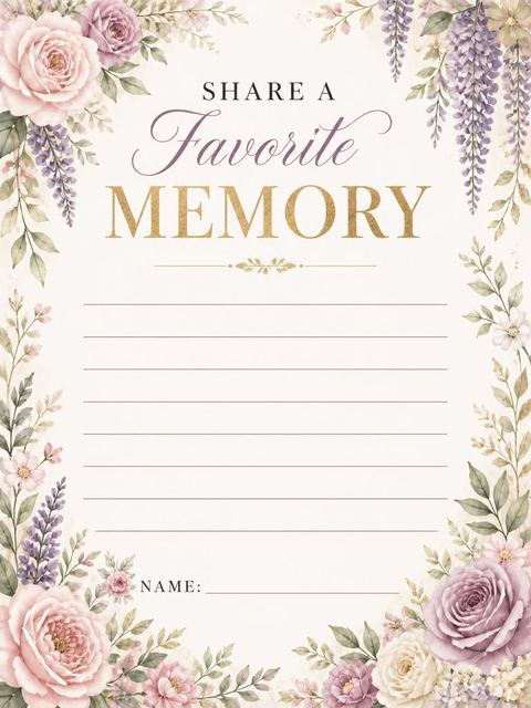 Memory card in the Gold Foil Wisteria Floral 40th Birthday design