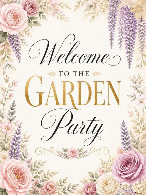 Welcome sign in the Gold Foil Wisteria Floral 40th Birthday design