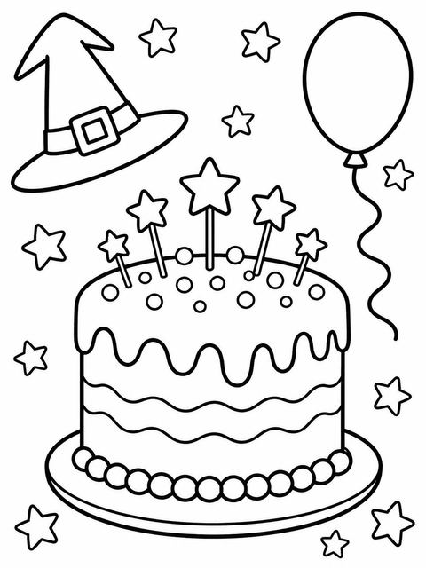 Coloring sheet in the Crayon Witch Hat 3rd Birthday design
