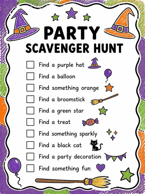 Scavenger hunt in the Crayon Witch Hat 3rd Birthday design