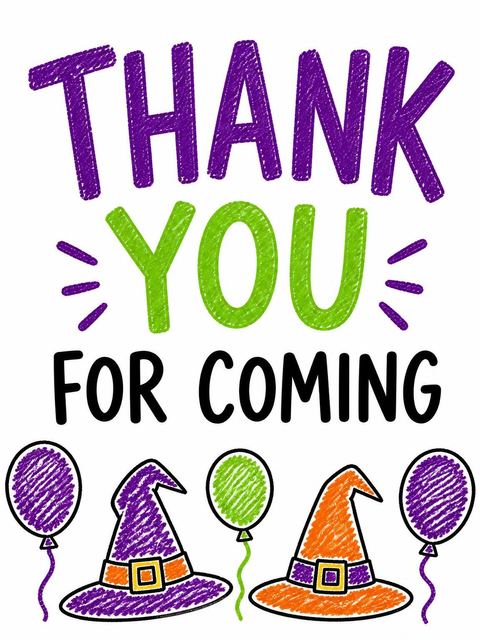 Thank-you flat in the Crayon Witch Hat 3rd Birthday design