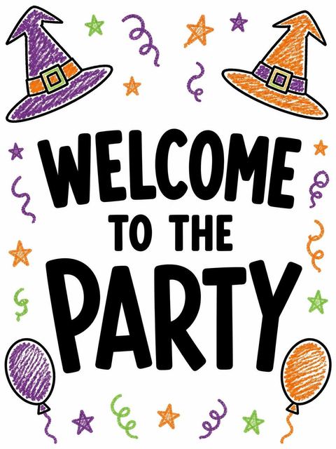 Welcome sign in the Crayon Witch Hat 3rd Birthday design