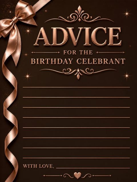 Advice card in the Rose Gold Ribbon Chocolate 35th Birthday design