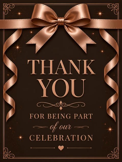 Thank-you flat in the Rose Gold Ribbon Chocolate 35th Birthday design