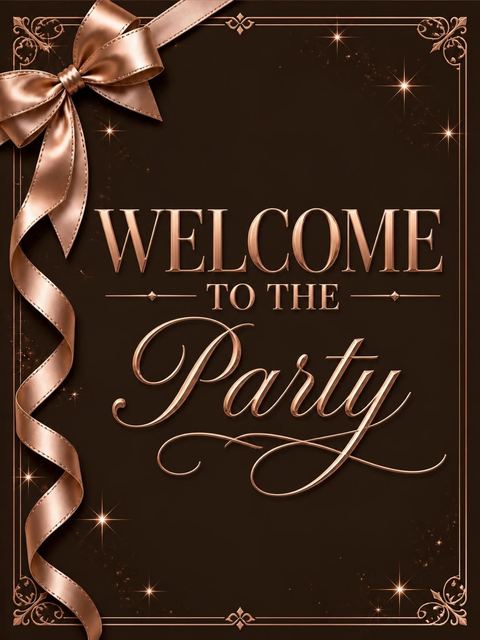 Welcome sign in the Rose Gold Ribbon Chocolate 35th Birthday design