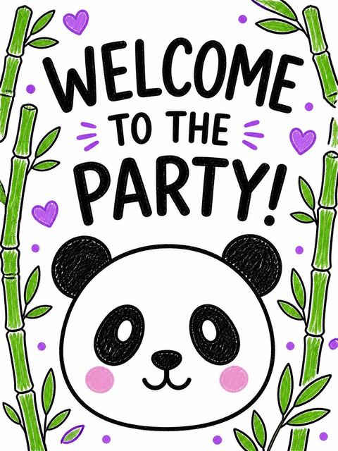 Welcome sign in the Crayon Panda Bamboo First Birthday design